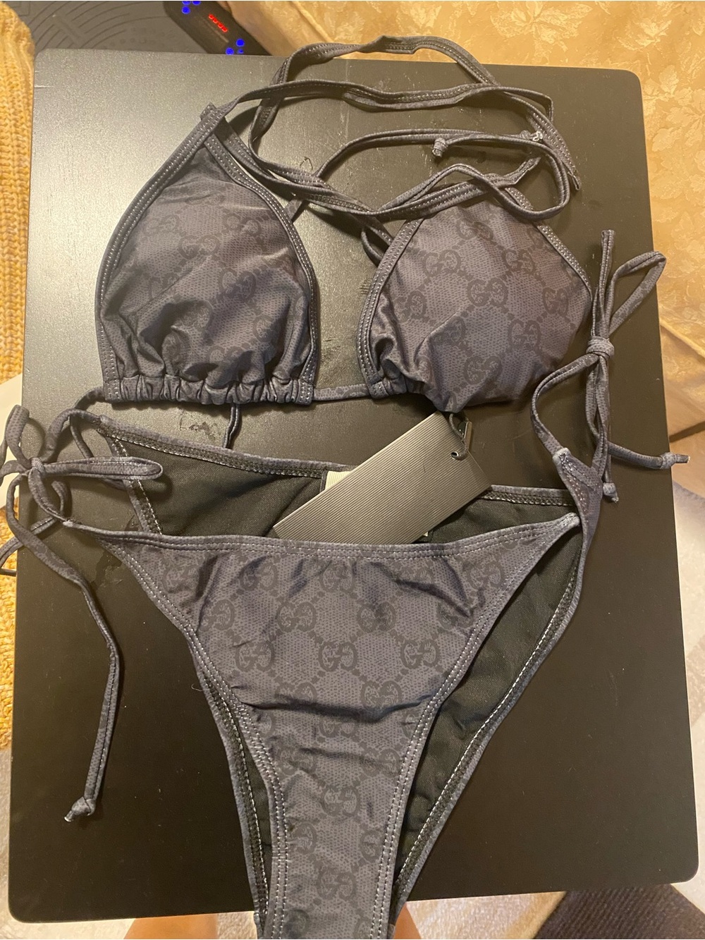 Women's Gray G Monogram Triangle Bikini Set